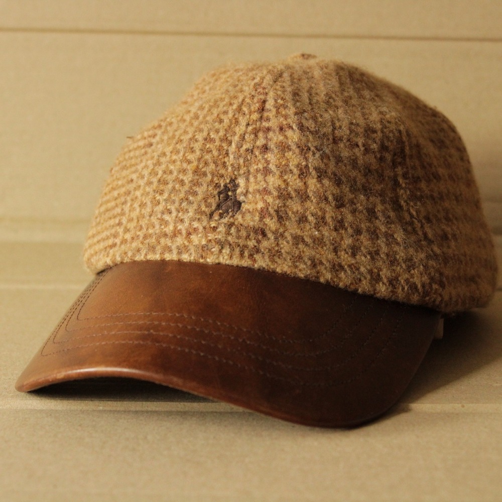 Polo Ralph Lauren Hat Men OS Brown Wool Tweed Leather Bill Adjustable Strapback